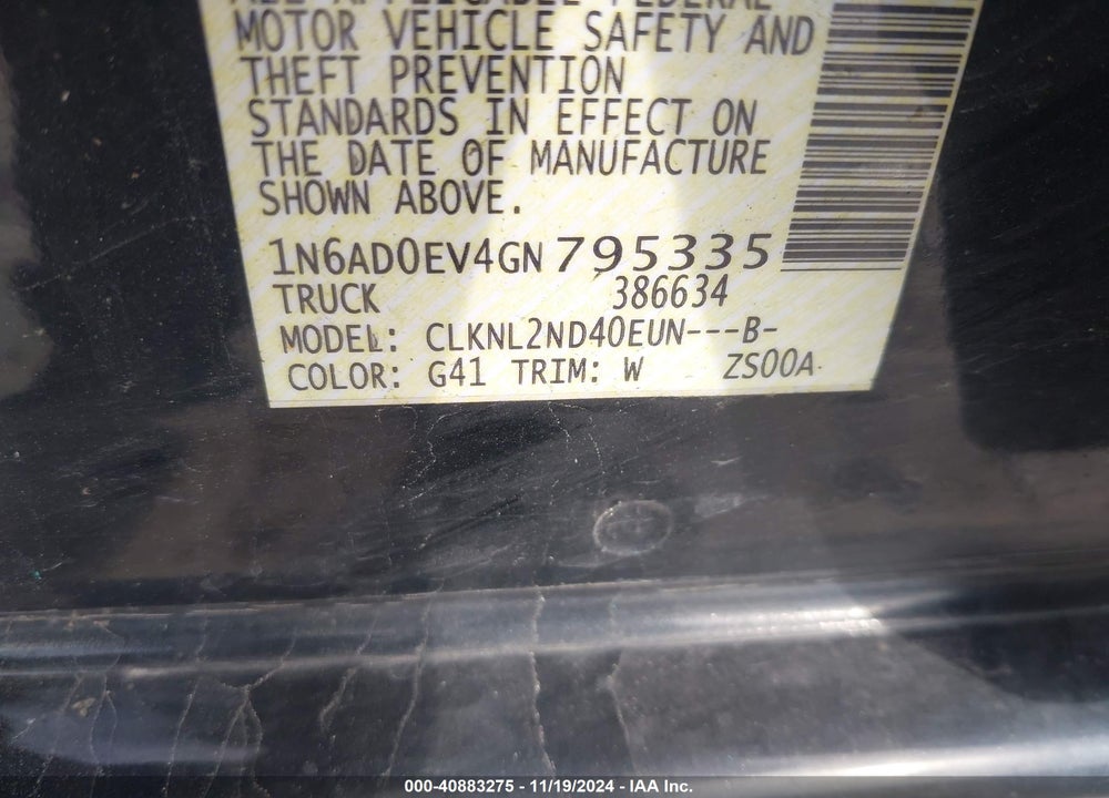 2016 NISSAN FRONTIER SV VIN: 1N6AD0EV4GN795335
