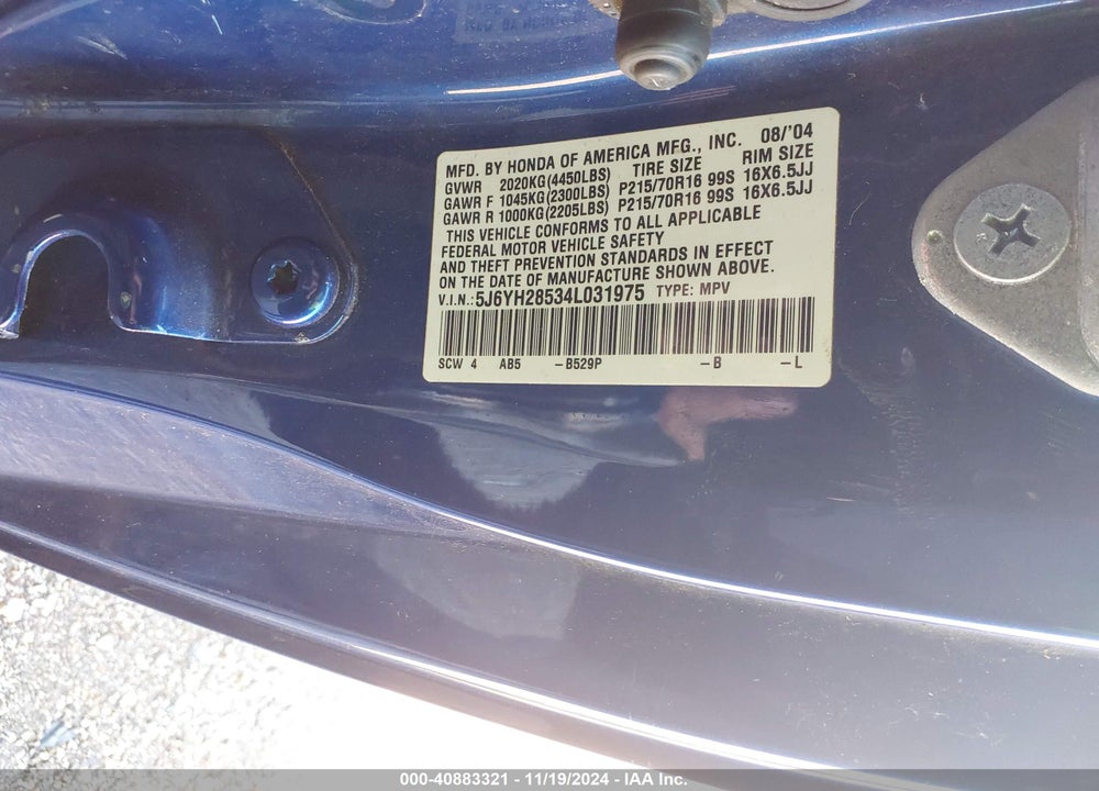 2004 HONDA ELEMENT EX VIN: 5J6YH28534L031975