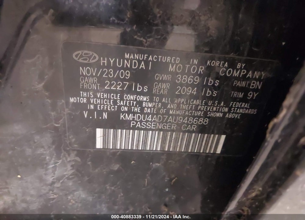 2010 HYUNDAI ELANTRA GLS VIN: KMHDU4AD7AU948688