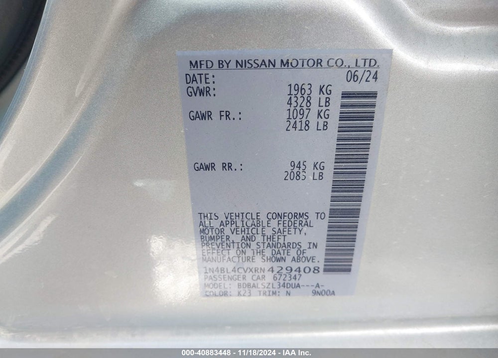 2024 NISSAN ALTIMA SR FWD VIN: 1N4BL4CVXRN429408