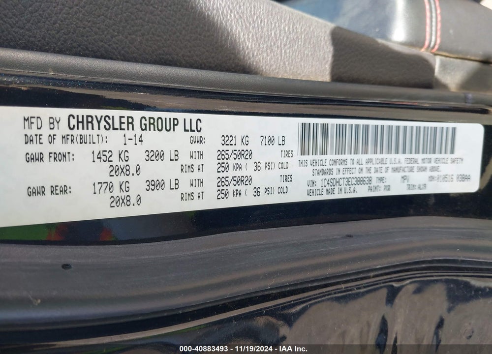 2014 DODGE DURANGO R/T VIN: 1C4SDHCT3EC388638