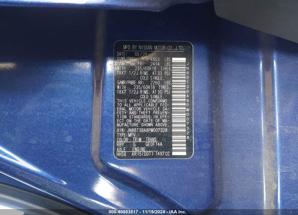 2023 NISSAN ROGUE SV FWD VIN: JN8BT3BA8PW007328