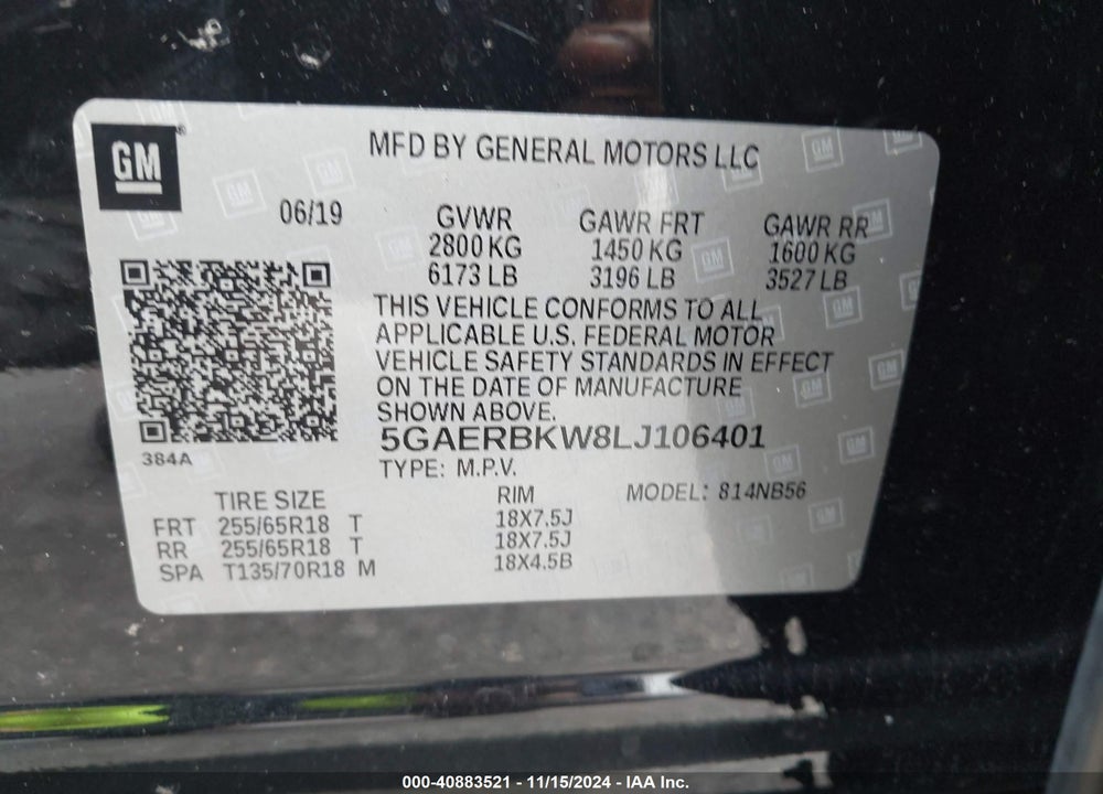 2020 BUICK ENCLAVE FWD ESSENCE VIN: 5GAERBKW8LJ106401