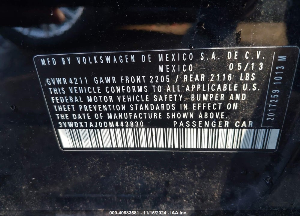 2013 VOLKSWAGEN JETTA 2.5L SE VIN: 3VWDX7AJ0DM443830