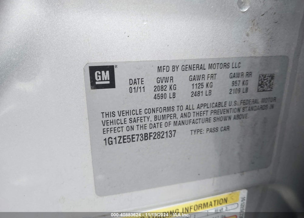 2011 CHEVROLET MALIBU LTZ VIN: 1G1ZE5E73BF282137