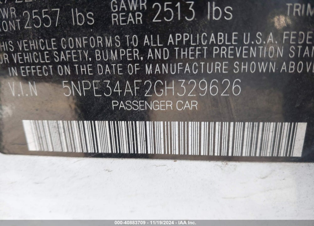 2016 HYUNDAI SONATA LIMITED VIN: 5NPE34AF2GH329626