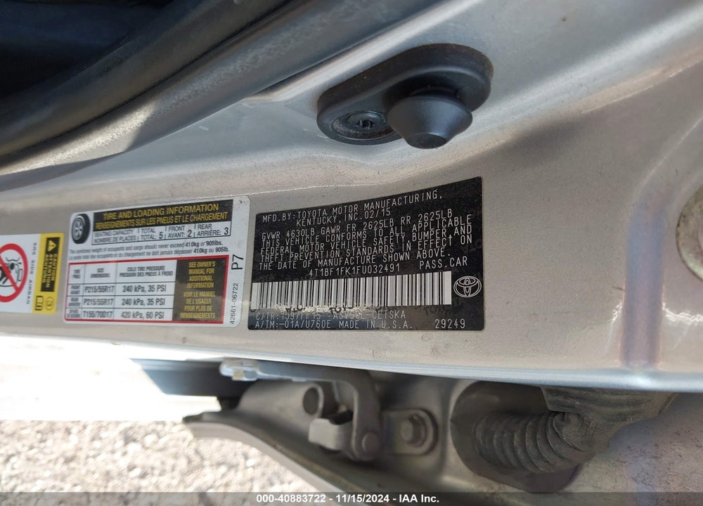 2015 TOYOTA CAMRY SE VIN: 4T1BF1FK1FU032491