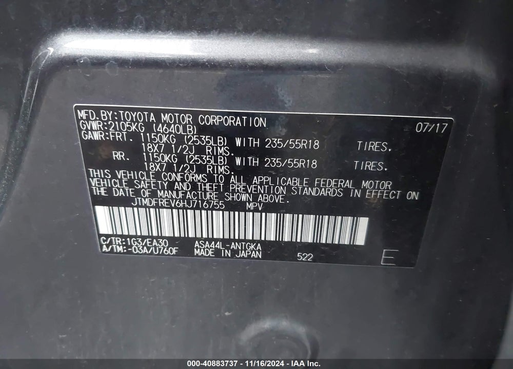 2017 TOYOTA RAV4 LIMITED/SE/PLATINUM VIN: JTMDFREV6HJ716755