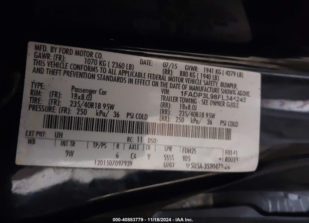 2015 FORD FOCUS ST VIN: 1FADP3L98FL344245