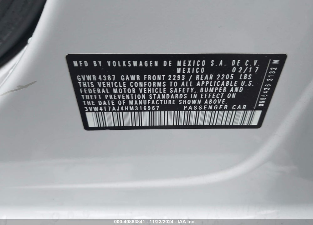 2017 VOLKSWAGEN JETTA GLI VIN: 3VW4T7AJ4HM316967