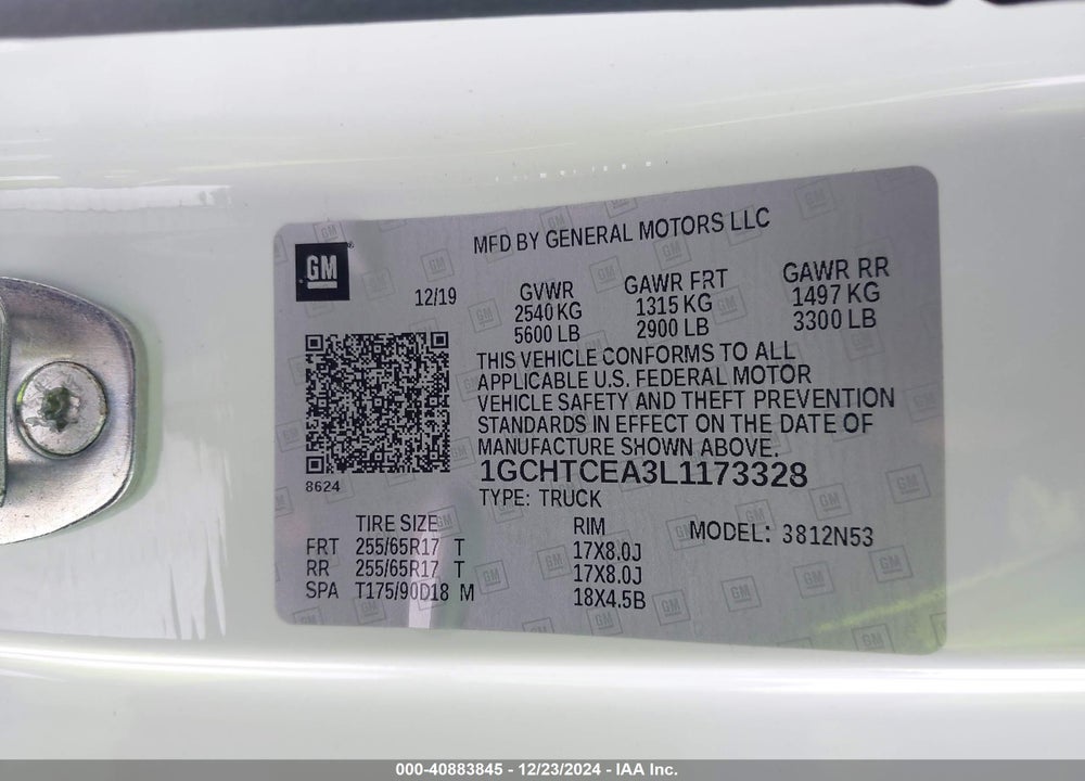 2020 CHEVROLET COLORADO 4WD LONG BOX LT VIN: 1GCHTCEA3L1173328