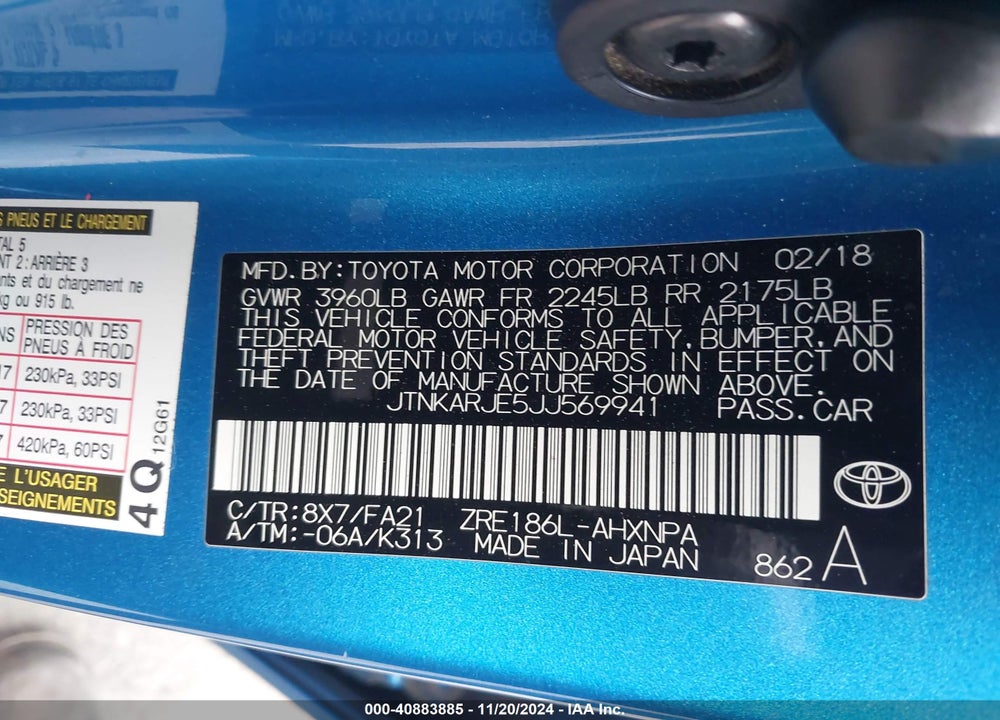 2018 TOYOTA COROLLA IM VIN: JTNKARJE5JJ569941