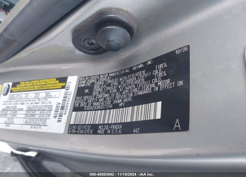2006 TOYOTA SIENNA LE VIN: 5TDZA23C86S571246
