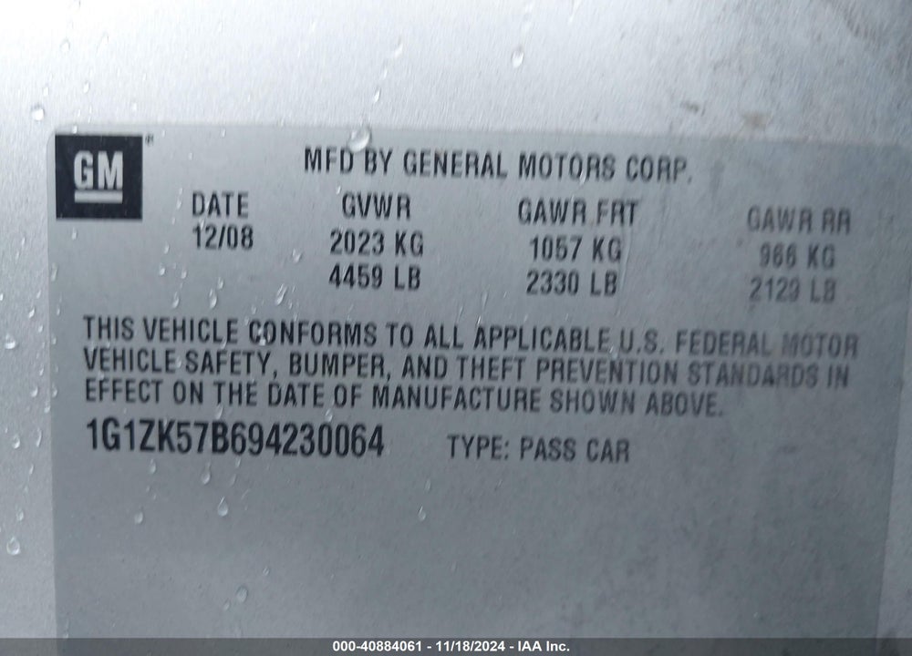 2009 CHEVROLET MALIBU LTZ VIN: 1G1ZK57B694230064