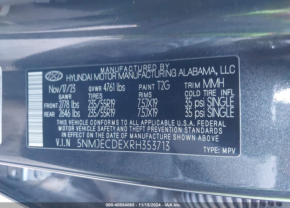 2024 HYUNDAI TUCSON LIMITED VIN: 5NMJECDEXRH353713