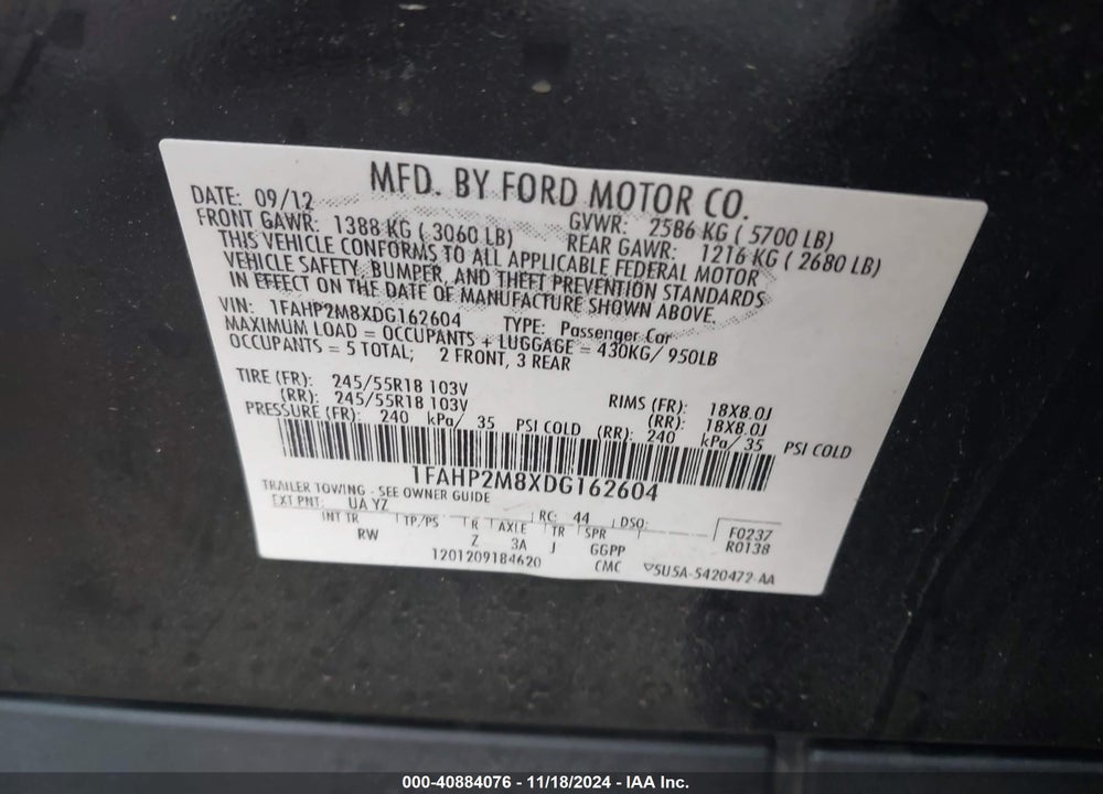 2013 FORD POLICE INTERCEPTOR VIN: 1FAHP2M8XDG162604