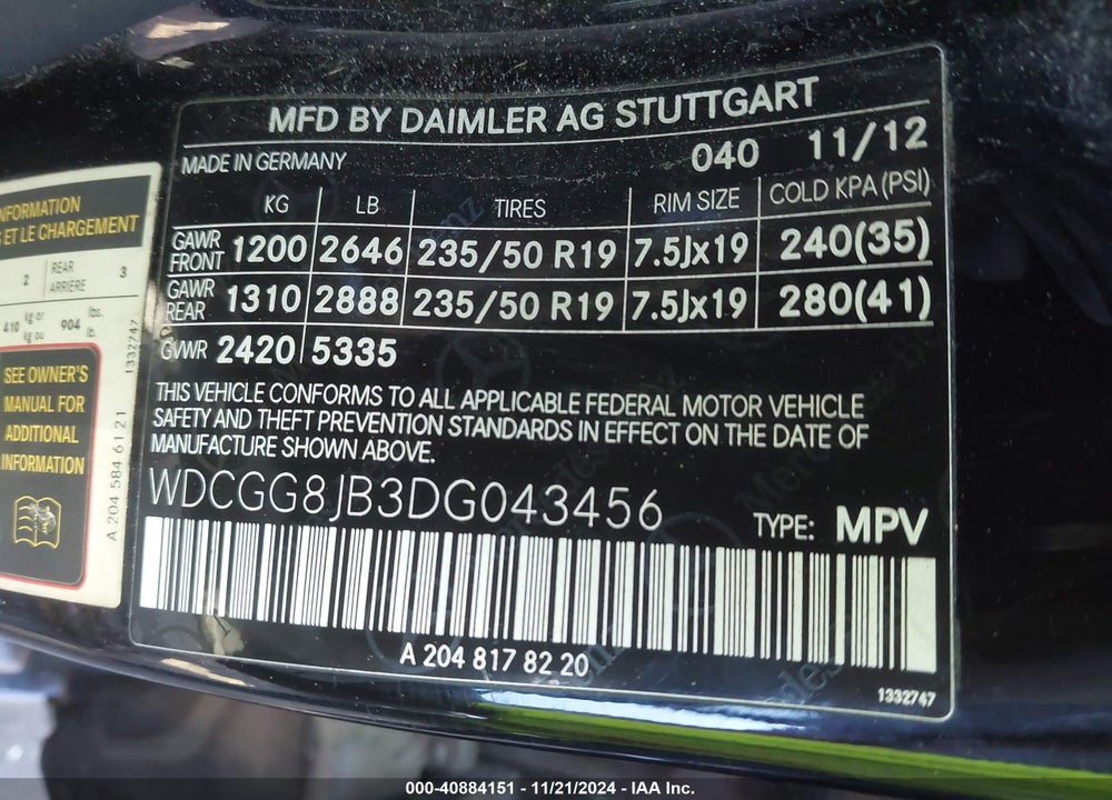 2013 MERCEDES-BENZ GLK 350 4MATIC VIN: WDCGG8JB3DG043456