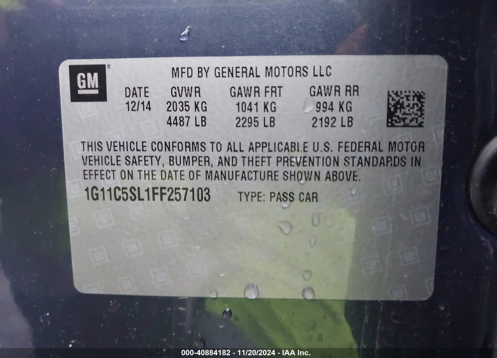 2015 CHEVROLET MALIBU 1LT VIN: 1G11C5SL1FF257103