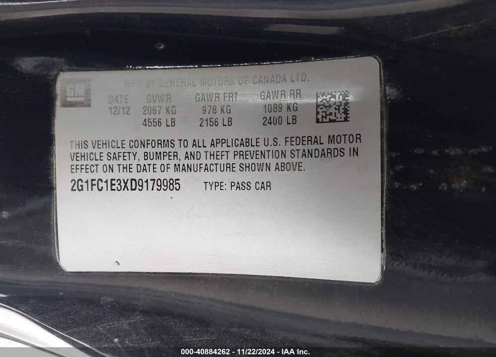 2013 CHEVROLET CAMARO VIN: 2G1FC1E3XD9179985