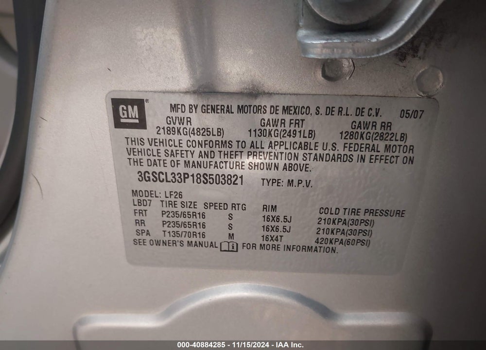 2008 SATURN VUE 4-CYL XE VIN: 3GSCL33P18S503821