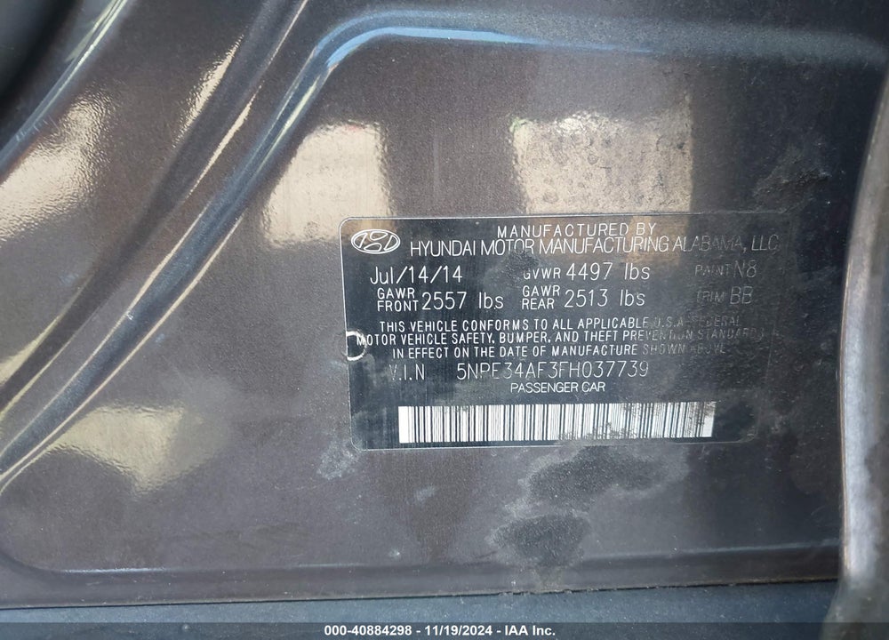 2015 HYUNDAI SONATA LIMITED VIN: 5NPE34AF3FH037739