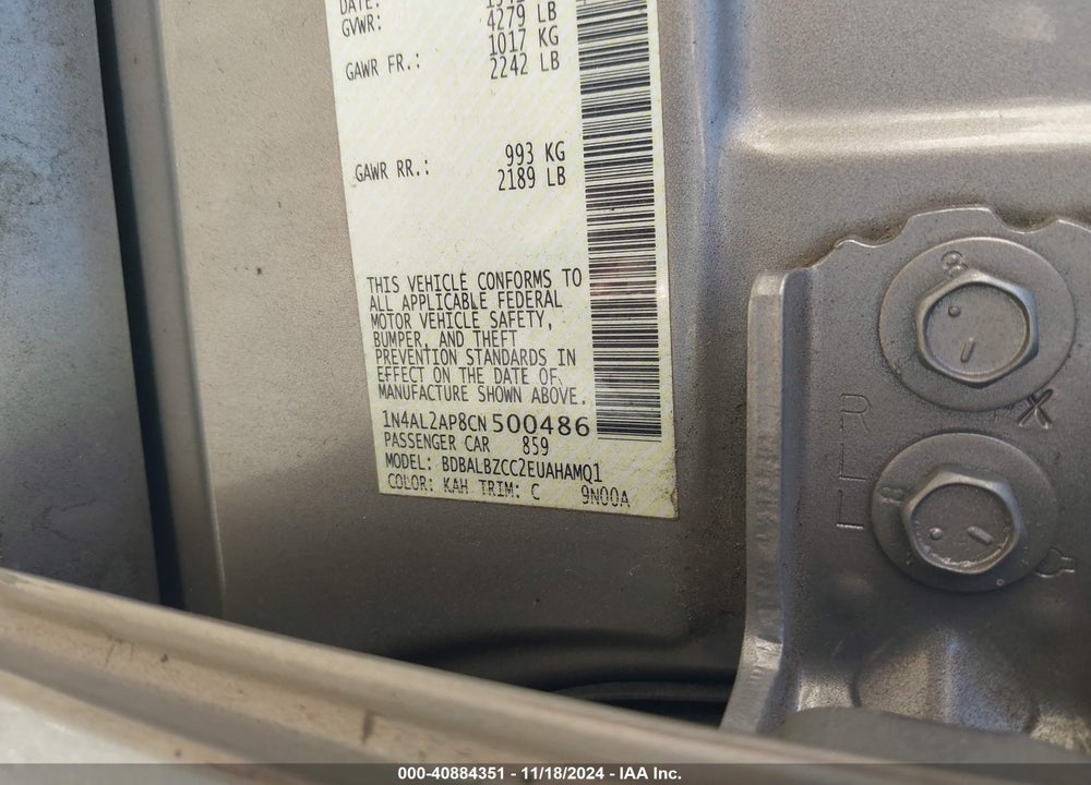 2012 NISSAN ALTIMA VIN: 1N4AL2AP8CN500486