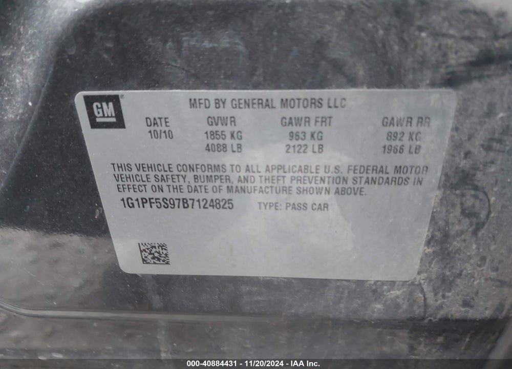 2011 CHEVROLET CRUZE VIN: 1G1PF5S97B7124825