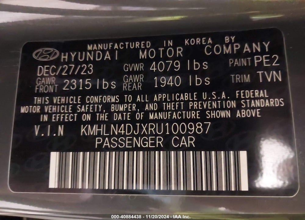 2024 HYUNDAI ELANTRA HYBRID LIMITED VIN: KMHLN4DJXRU100987