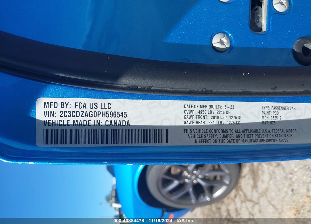 2023 DODGE CHALLENGER SXT VIN: 2C3CDZAG0PH596545