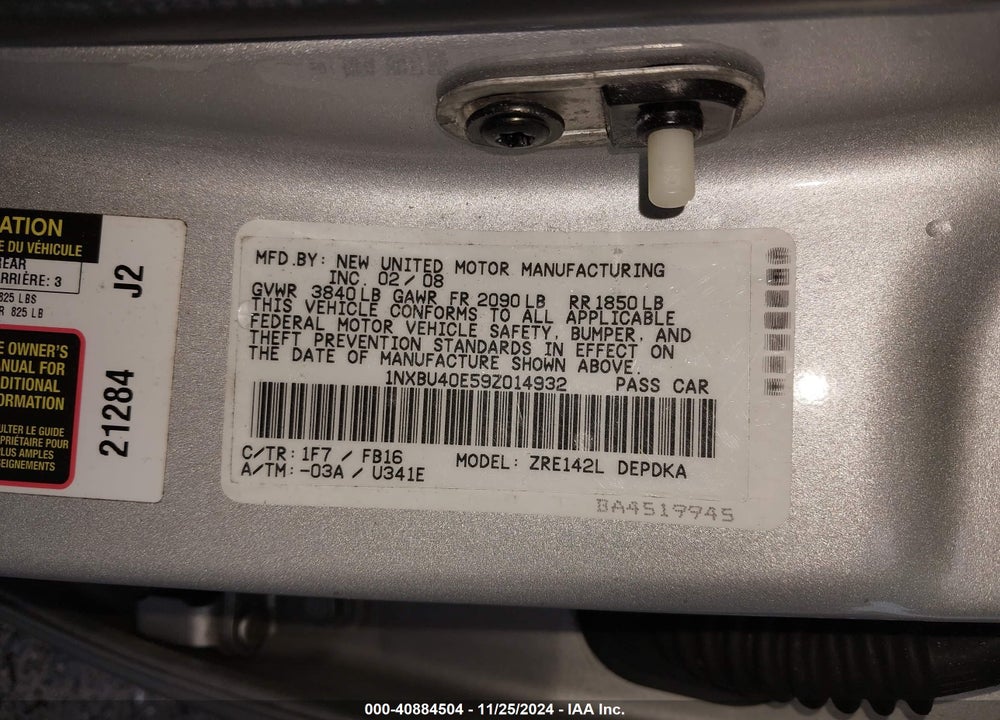 2009 TOYOTA COROLLA LE VIN: 1NXBU40E59Z014932