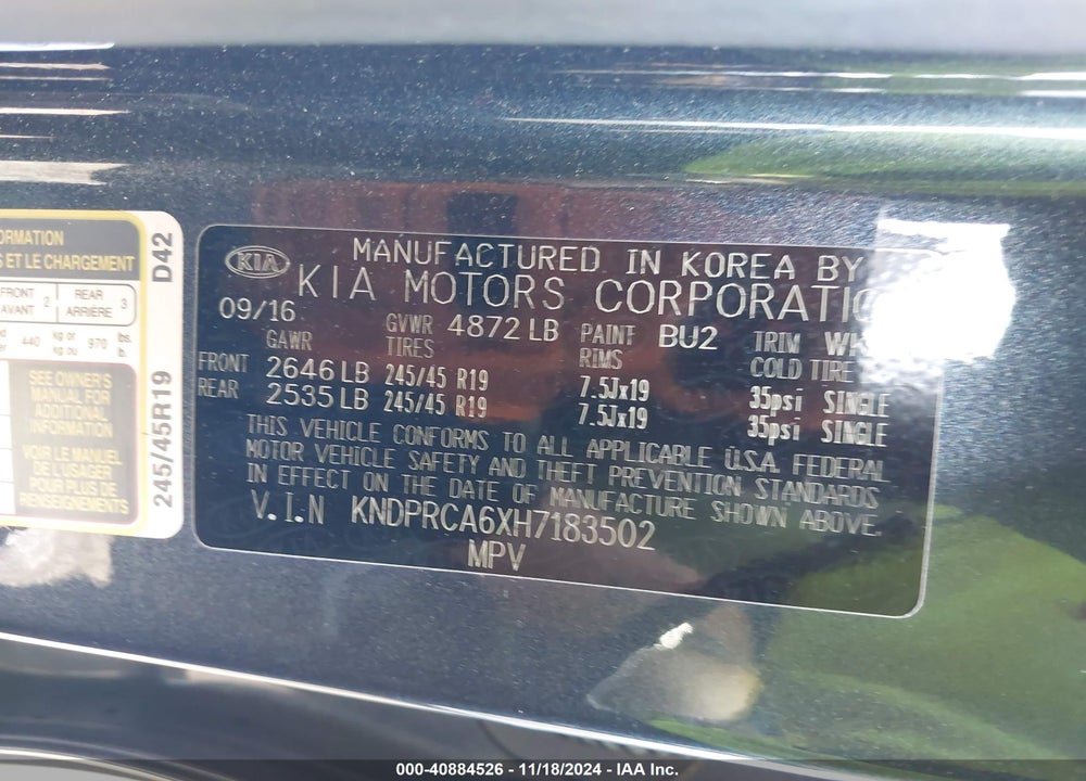 2017 KIA SPORTAGE SX TURBO VIN: KNDPRCA6XH7183502