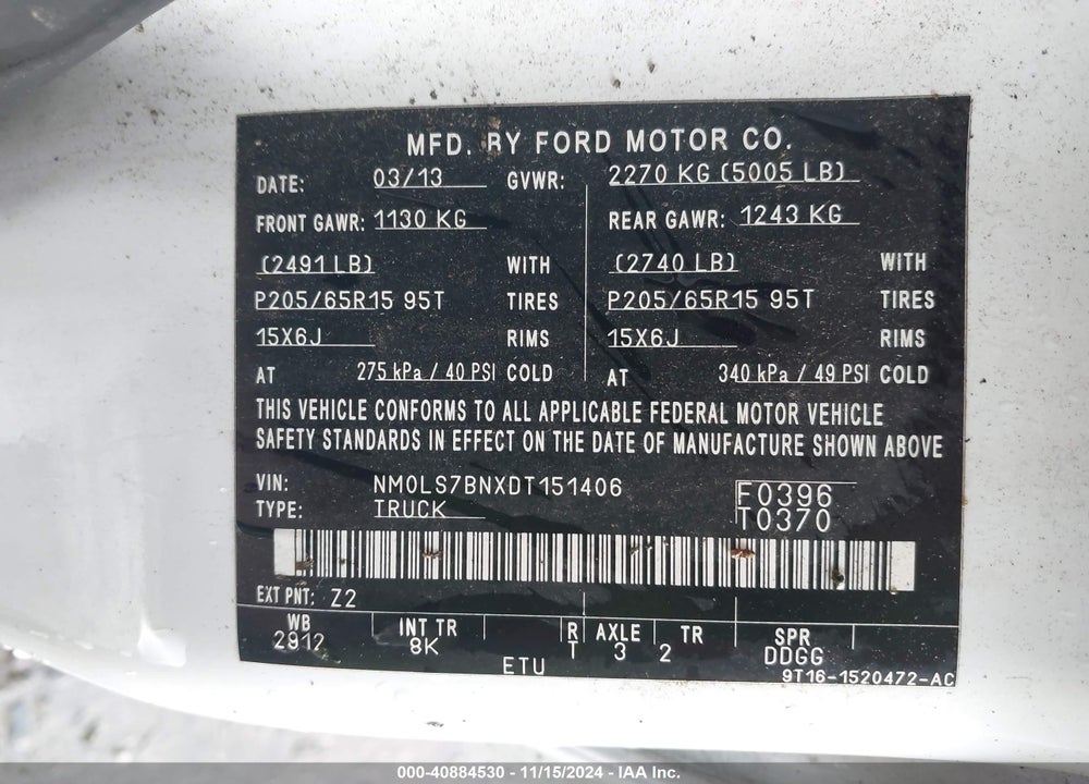 2013 FORD TRANSIT CONNECT XLT VIN: NM0LS7BNXDT151406