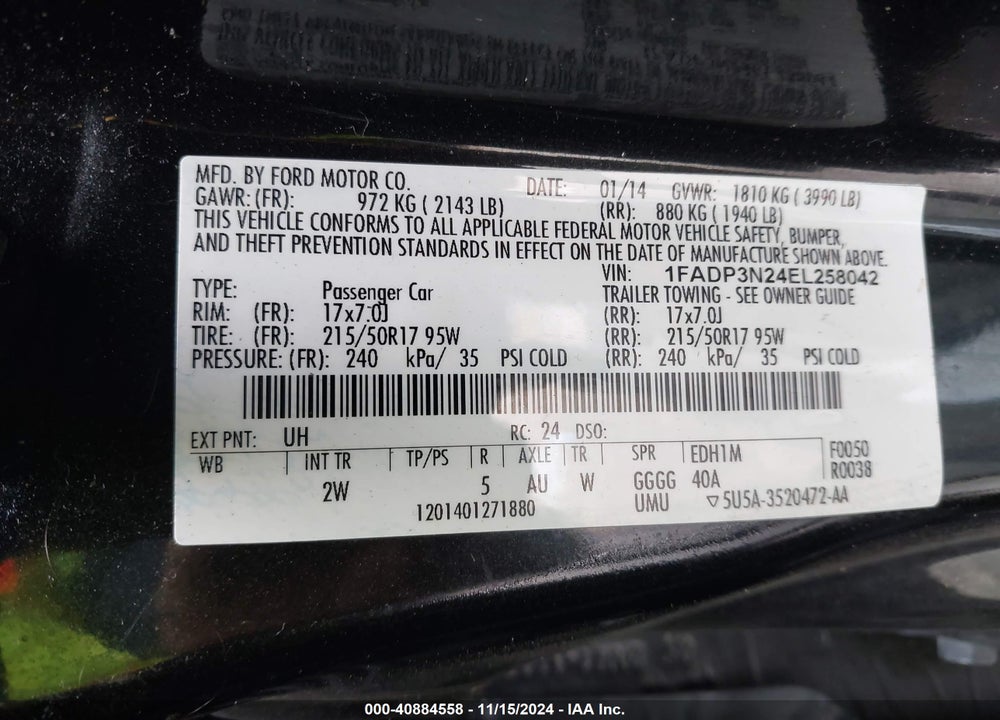 2014 FORD FOCUS TITANIUM VIN: 1FADP3N24EL258042