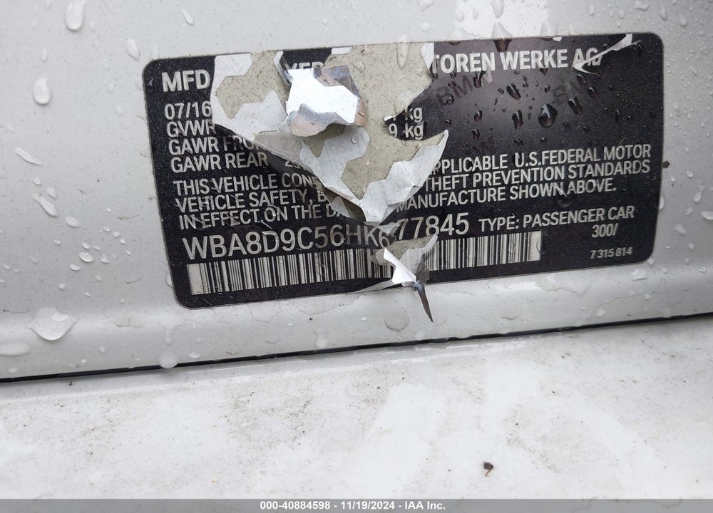 2017 BMW 330I VIN: WBA8D9C56HK677845
