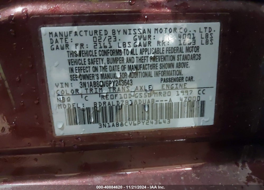 2023 NISSAN SENTRA SV XTRONIC CVT VIN: 3N1AB8CV6PY243643