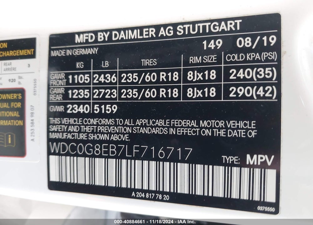 2020 MERCEDES-BENZ GLC 300 4MATIC VIN: WDC0G8EB7LF716717