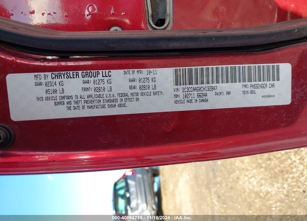 2012 CHRYSLER 300 VIN: 2C3CCAAG0CH132847