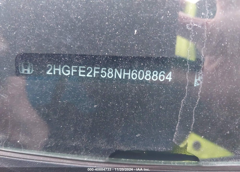 2022 HONDA CIVIC VIN: 2HGFE2F58NH608864
