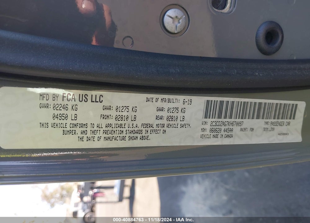 2019 DODGE CHALLENGER SXT VIN: 2C3CDZAG7KH670097