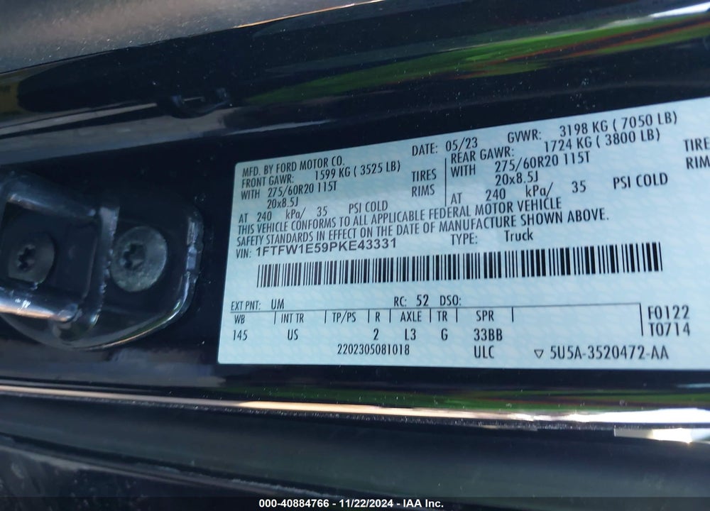 2023 FORD F-150 XLT VIN: 1FTFW1E59PKE43331