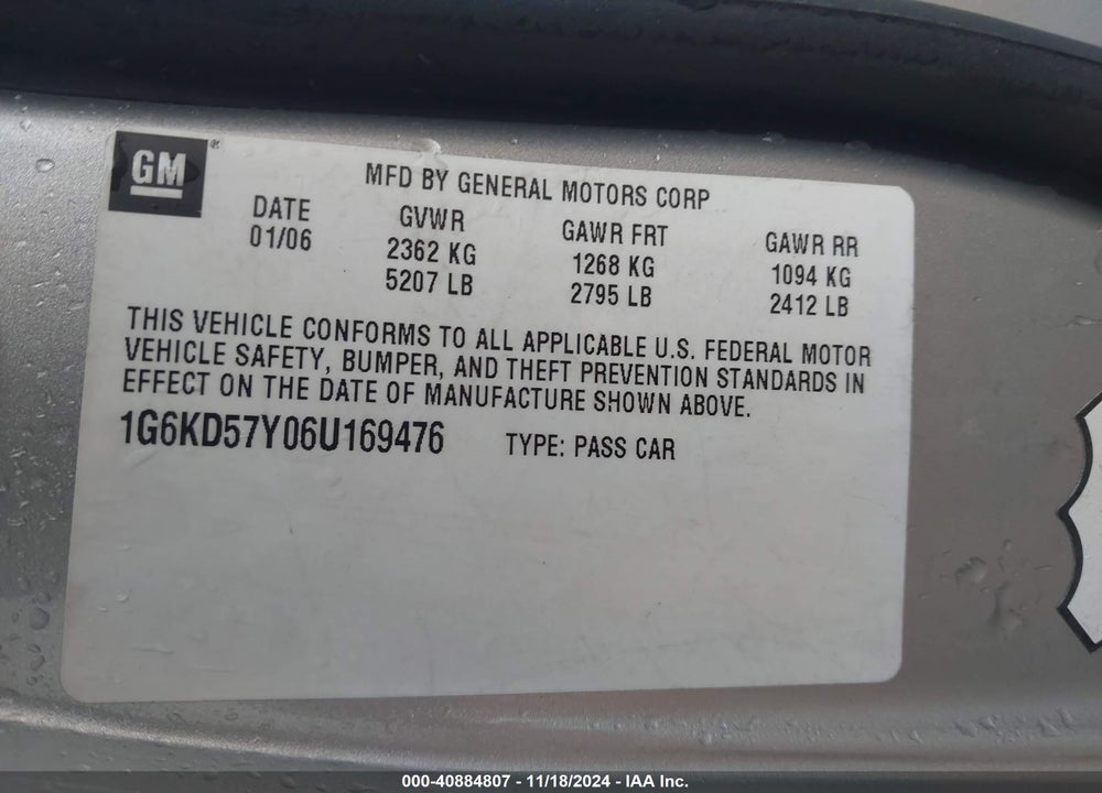 2006 CADILLAC DTS VIN: 1G6KD57Y06U169476