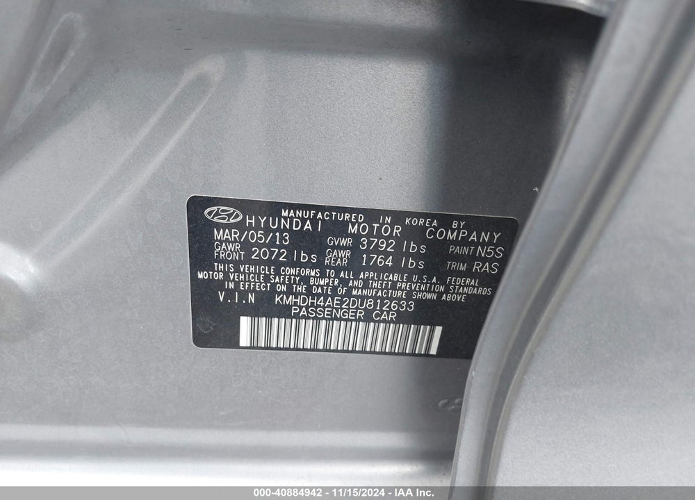 2013 HYUNDAI ELANTRA GLS VIN: KMHDH4AE2DU812633