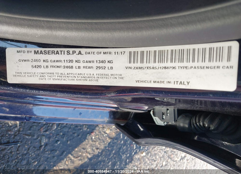 2018 MASERATI GHIBLI VIN: ZAM57XSA5J1284796