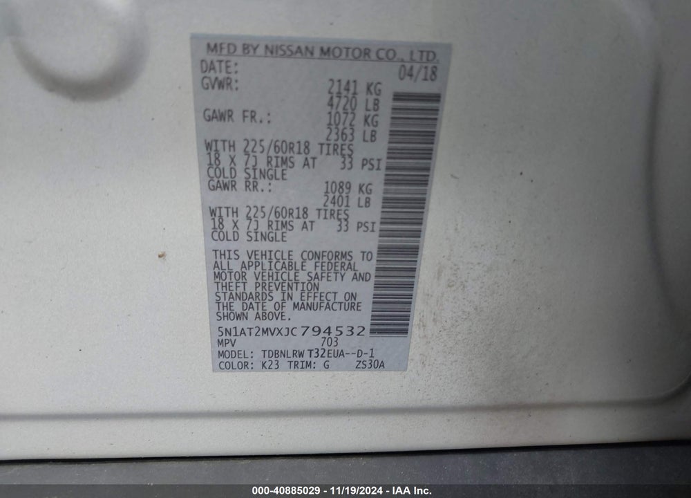 2018 NISSAN ROGUE SL VIN: 5N1AT2MVXJC794532