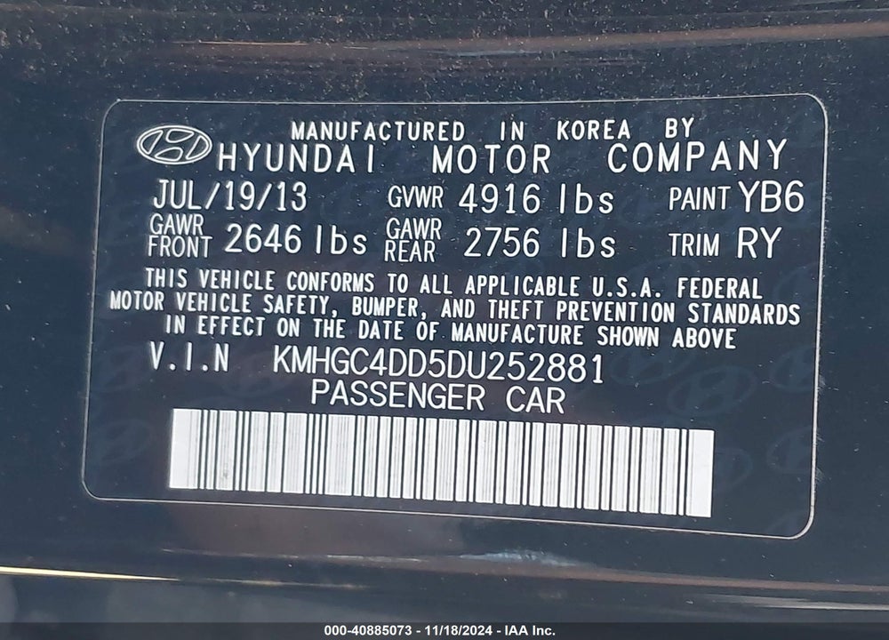 2013 HYUNDAI GENESIS 3.8 VIN: KMHGC4DD5DU252881