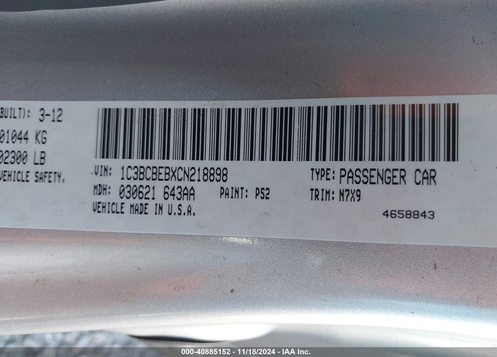 2012 CHRYSLER 200 TOURING VIN: 1C3BCBEBXCN218898