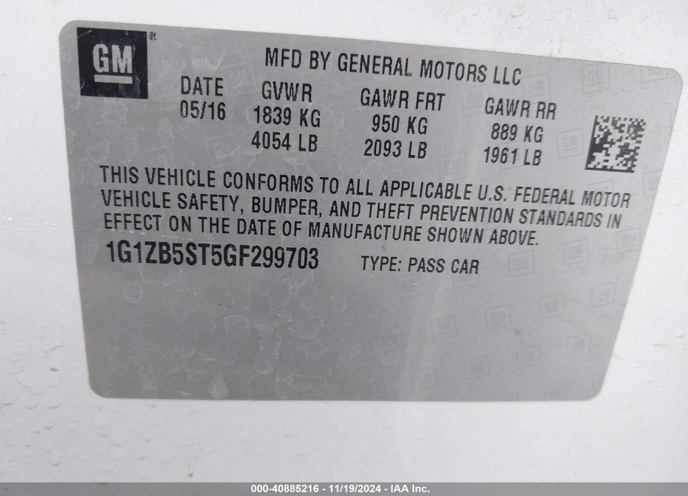 2016 CHEVROLET MALIBU LS VIN: 1G1ZB5ST5GF299703