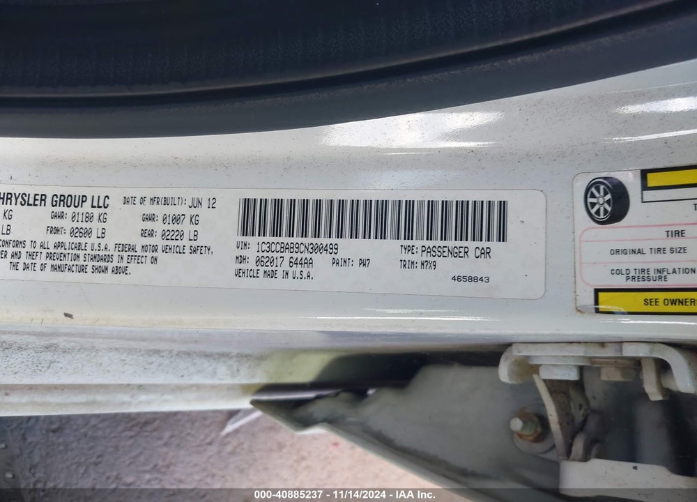 2012 CHRYSLER 200 LX VIN: 1C3CCBAB9CN300499