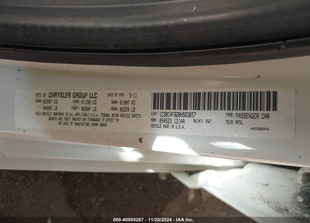 2011 CHRYSLER 200 LX VIN: 1C3BC4FB2BN563657