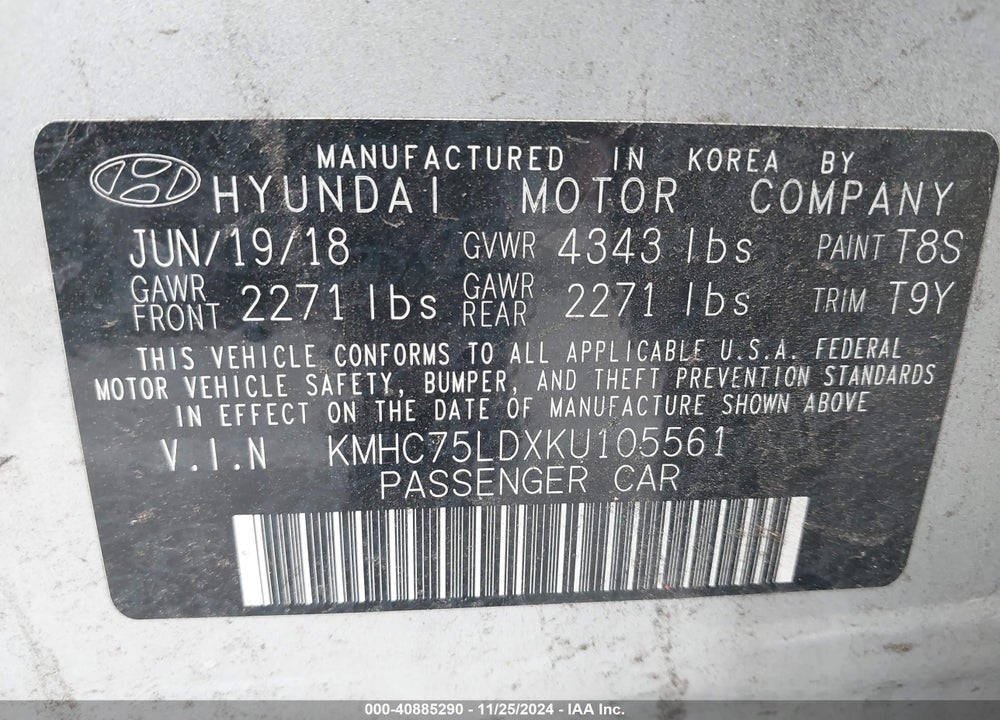 2019 HYUNDAI IONIQ VIN: KMHC75LDXKU105561